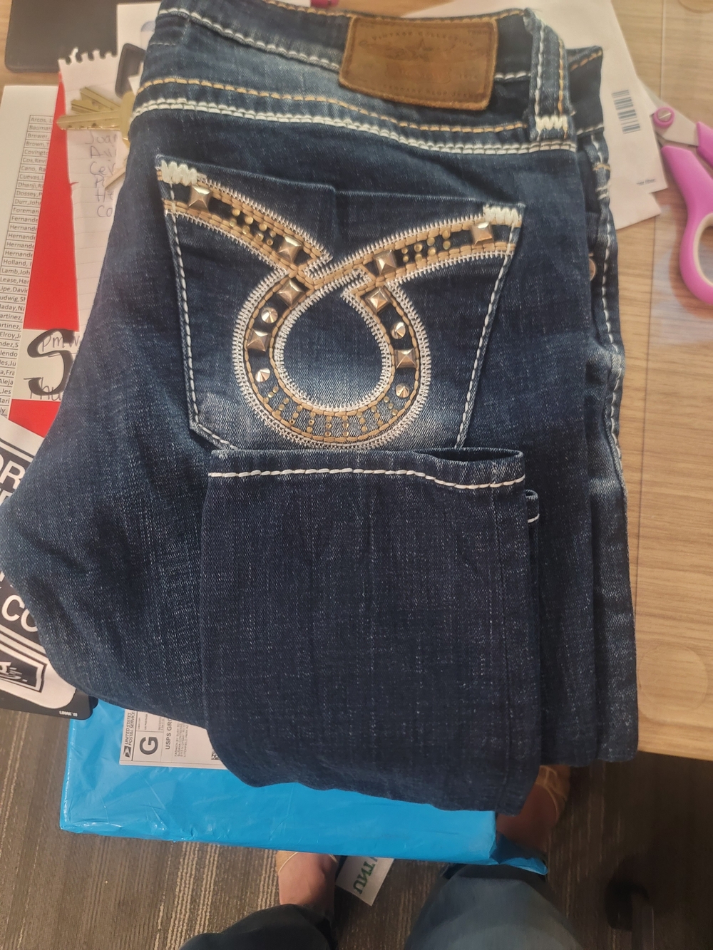Big Star Dark Blue Straight Leg Jeans with Embellished Pocket